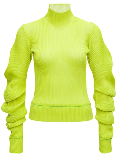 Shop Bottega Veneta Kiwi Silk High Neck Sweater In Yellow