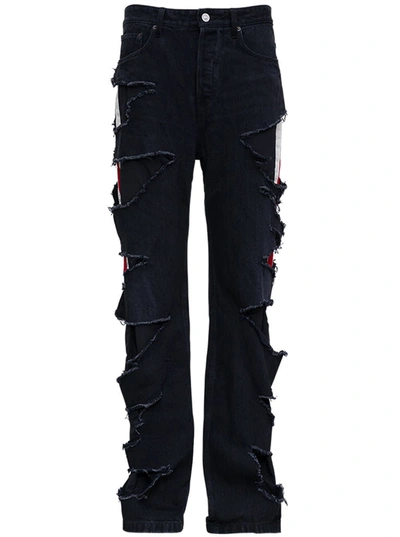Shop Balenciaga Slashed Loose Organic Denim Trousers In Black