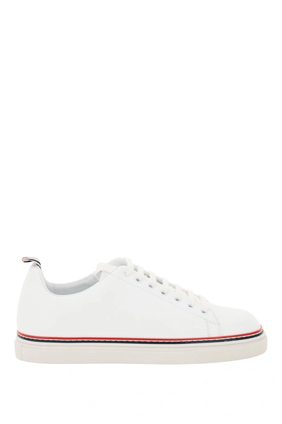 Shop Thom Browne Leather Low-top Sneakers In White (white)