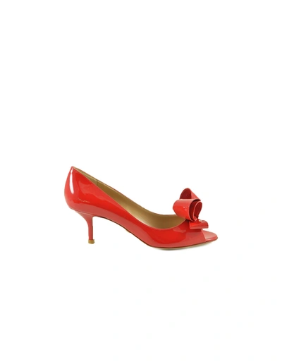 Shop Valentino Red Patent Leather Mid Heel Open-toe Pumps
