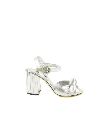 Shop Dolce & Gabbana Silver Laminated Leather Sandals W/mirror Heel
