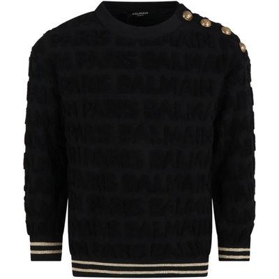 Shop Balmain Black Sweatshirt For Kids With Logo