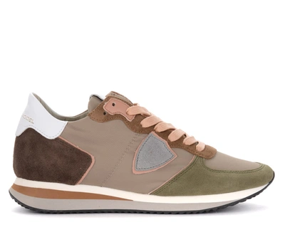 Shop Philippe Model Tropez X Trainer In Beige, Green And Brown