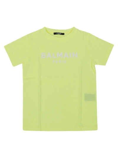 Shop Balmain T-shirt In Bc Giallo Fluo Bianco