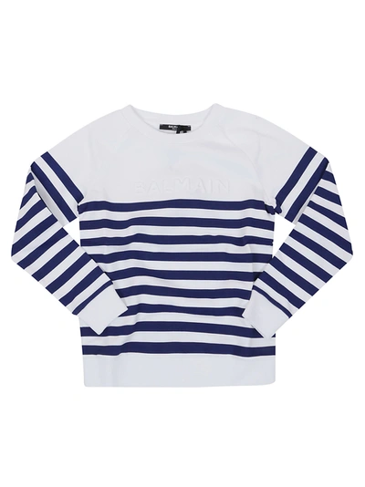 Shop Balmain Sweatshirt In Bl Bianco Blu