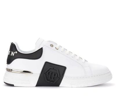 Shop Philipp Plein Phantom Trainer In Black And White Leather In Bianco