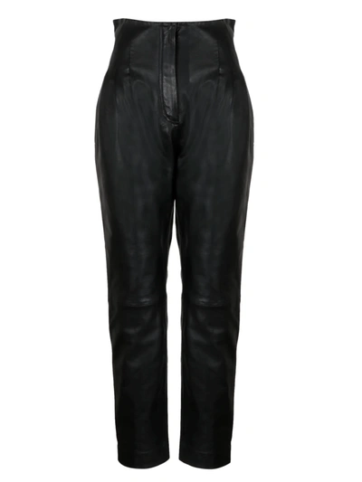 Shop Alberta Ferretti Leather Pants In Black