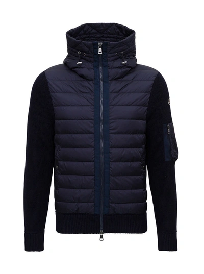 Shop Moncler Knitted Jacket With Padded Front In Blu