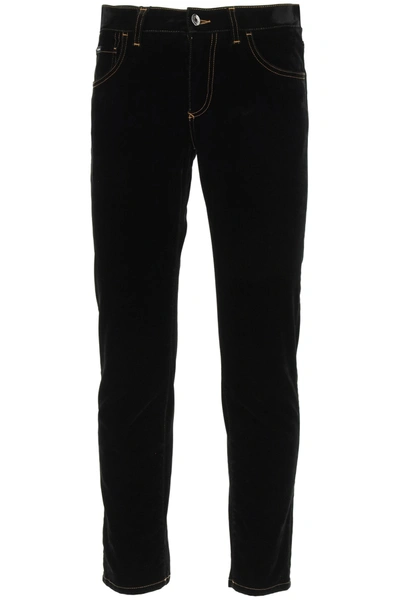Shop Dolce & Gabbana Slim Jeans With Velvet Coating In Nero (black)