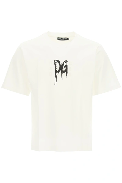 Shop Dolce & Gabbana T-shirt With Monogram And Logo Print In Only Good Vibes (white)