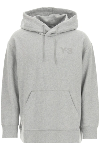 Shop Y-3 Hoodie With Rubberized Logo In Medium Grey Heather (grey)