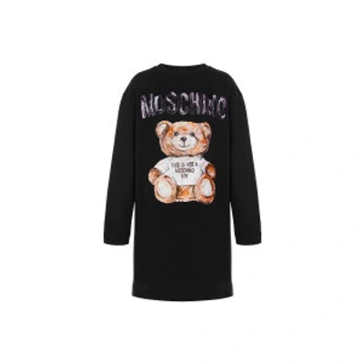 Shop Moschino Painted Teddy Bear Fleece Dress In Black