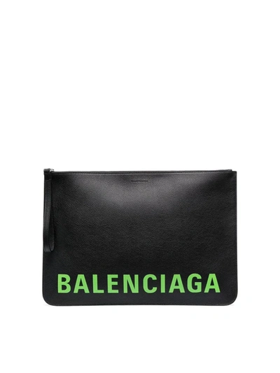 Shop Balenciaga Logo Print Pouch Bag In Black