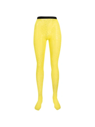 Shop Versace Monogram Tulle Sheer Tights In Yellow