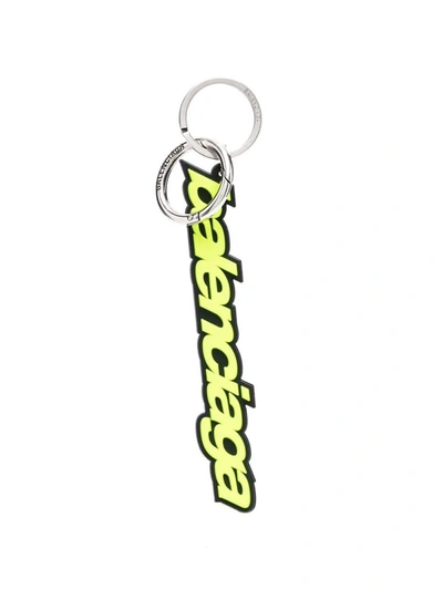 Shop Balenciaga Two-tone Logo-print Keyring In Green