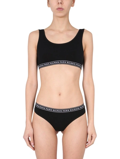 Shop Balmain Logo Band Bra Top In Black