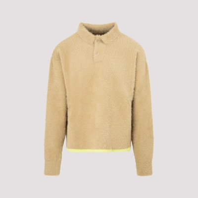 Shop Jacquemus Neve Textured Polo Jumper In Beige