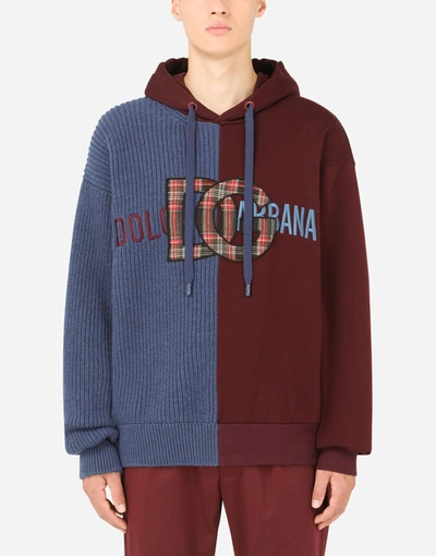 Shop Dolce & Gabbana Wool And Jersey Sweater With Hood And Patch Embellishment In Multicolor