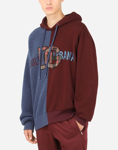 Shop Dolce & Gabbana Wool And Jersey Sweater With Hood And Patch Embellishment In Multicolor