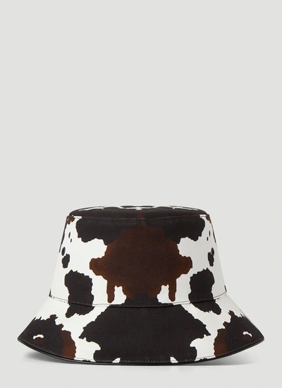 Shop Burberry Logo Patch Cow Printed Bucket Hat In Multi