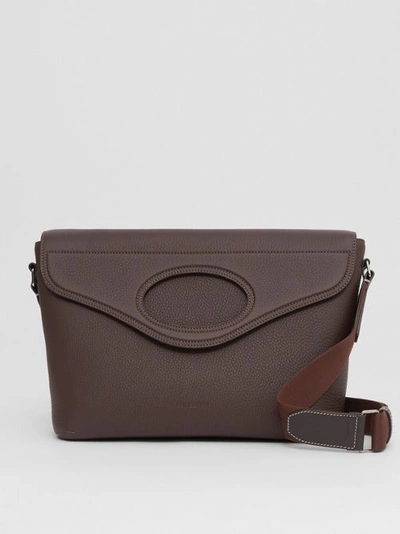 Shop Burberry Grainy Leather Pocket Messenger Bag In Dark Clay Brown