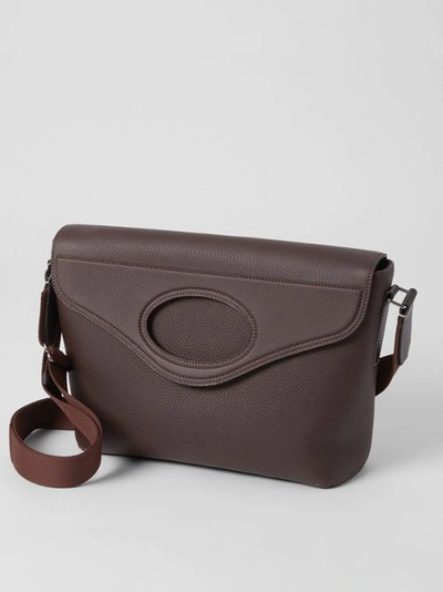 Shop Burberry Grainy Leather Pocket Messenger Bag In Dark Clay Brown