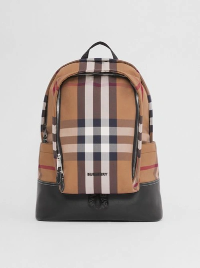 Shop Burberry Large Check Cotton Canvas And Leather Backpack In Birch Brown