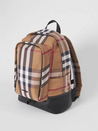 Shop Burberry Large Check Cotton Canvas And Leather Backpack In Birch Brown