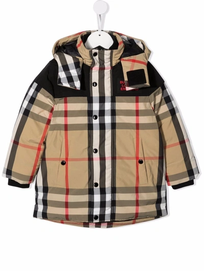 Burberry Kids' Chrissy Check Down Jacket With Detachable Hood In Brown |  ModeSens
