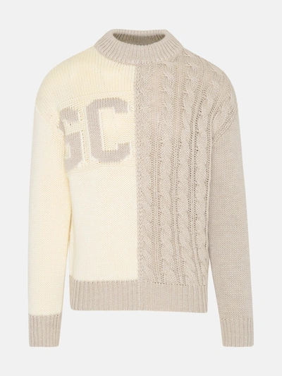 Shop Gcds Two-tone Wool Blend Sweater In White