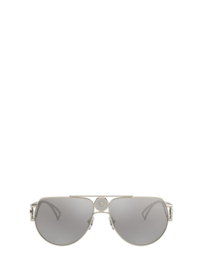 Shop Versace Eyewear Double Bridge Aviator In Silver