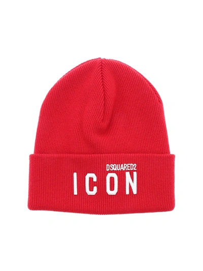 Shop Dsquared2 Icon Embroidery Beanie In Red