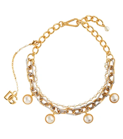 Shop Dolce & Gabbana Embellished Chain-link Necklace In Gold