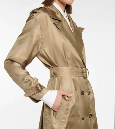 Shop Saint Laurent Silk Twill Trench Coat In Beige