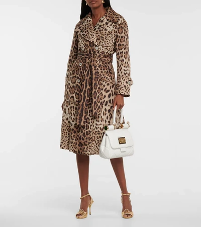 Shop Dolce & Gabbana Leopard-print Trench Coat In Brown