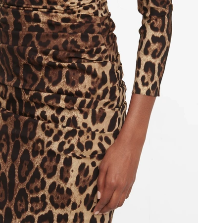 Shop Dolce & Gabbana Leopard-print Silk Charmeuse Minidress In Brown