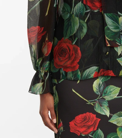 Shop Dolce & Gabbana Floral Silk Georgette Blouse In Black