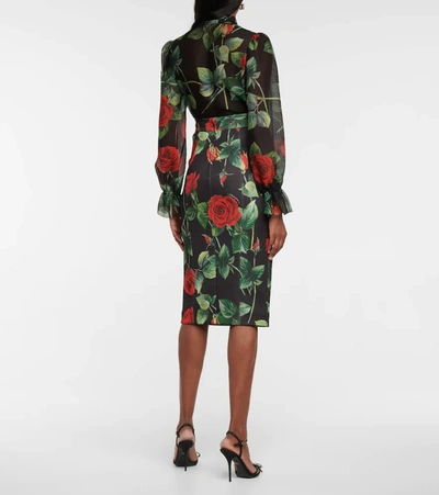 Shop Dolce & Gabbana Floral High-rise Crêpe Midi Skirt In Black