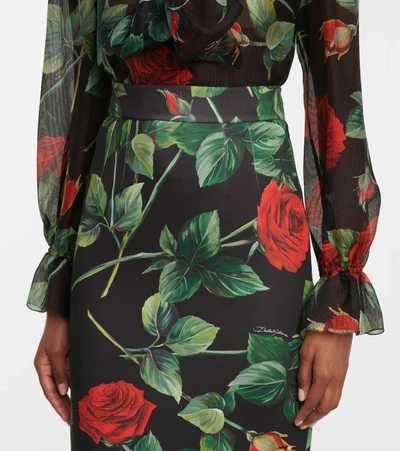 Shop Dolce & Gabbana Floral High-rise Crêpe Midi Skirt In Black