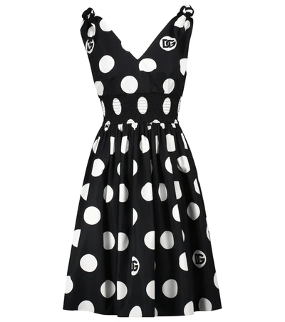 Shop Dolce & Gabbana Polka-dot Cotton Midi Dress In Black