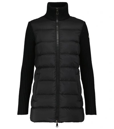 Shop Moncler Wool And Nylon Down Cardigan In Black