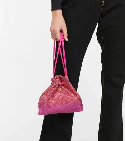 Shop Versace Embellished Suede Clutch In Pink