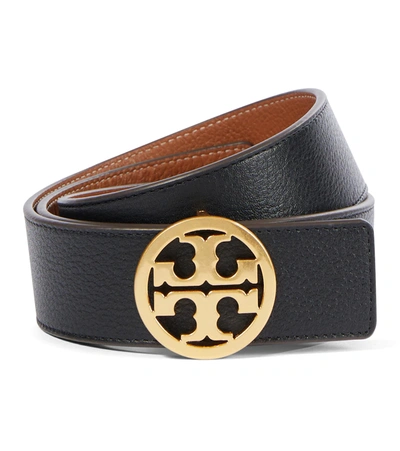 Shop Tory Burch Logo Reversible Leather Belt In Black