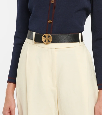 Shop Tory Burch Logo Reversible Leather Belt In Black