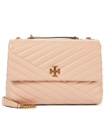 Shop Tory Burch Kira Quilted Leather Shoulder Bag In Beige