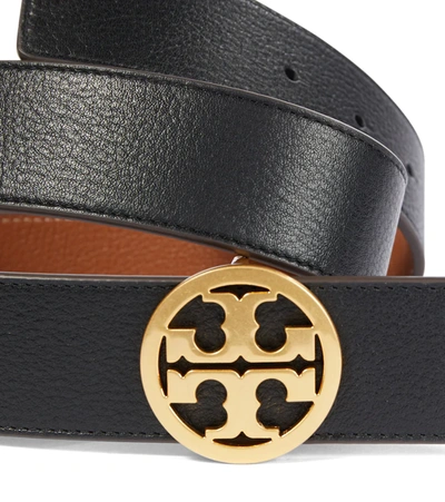 Shop Tory Burch Logo Reversible Leather Belt In Black