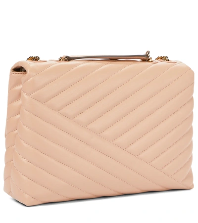 Shop Tory Burch Kira Quilted Leather Shoulder Bag In Beige