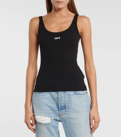 Shop Off-white Logo Cotton Tank Top In Black White