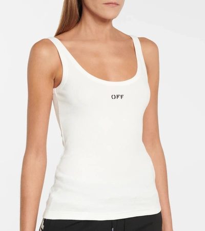 Shop Off-white Logo Cotton-blend Tank Top In White Black