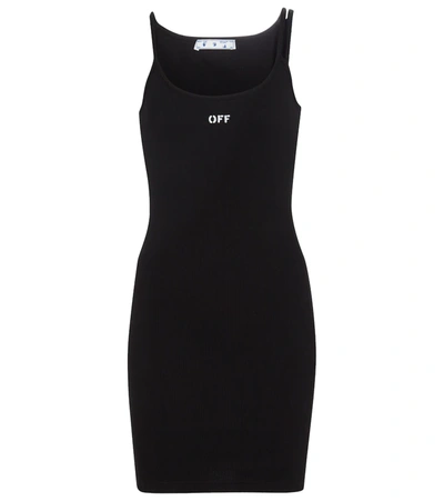 Shop Off-white Logo Stretch-cotton Jersey Dress In Black